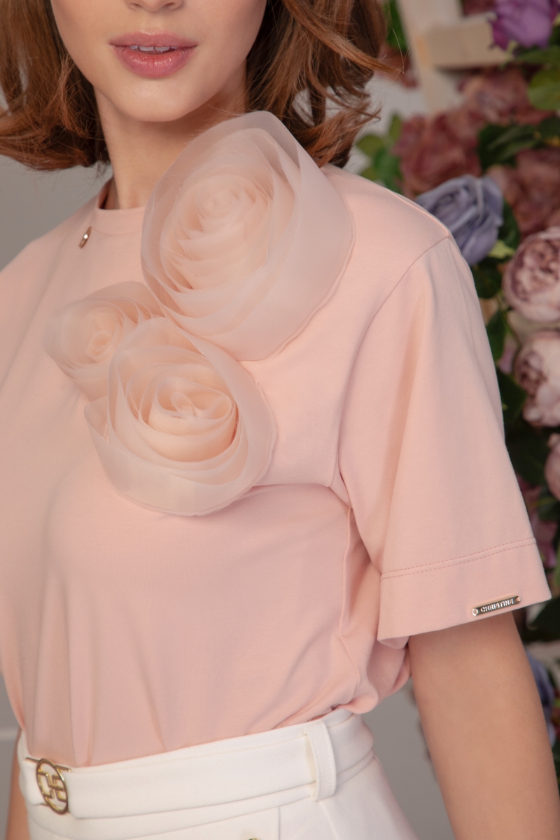 Розова тениска "FLEUR DE ROSE"