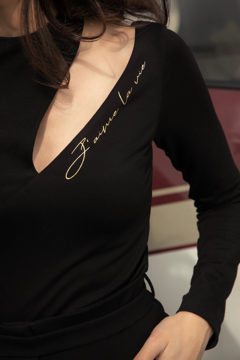 Черна блузка "J'AIME LA VIE"